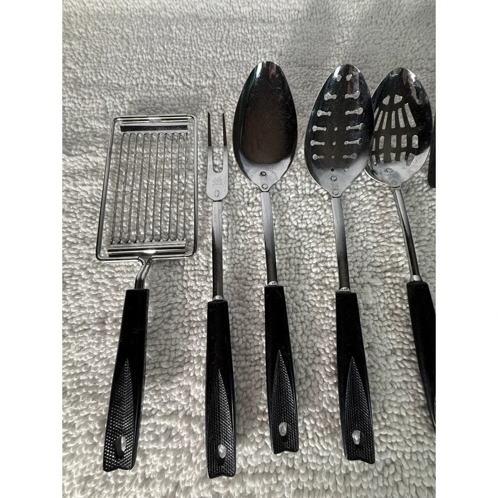 Vintage Ekco Kitchen Utensil‎ Set 8pc Black Handle Chromium Plated USA Made